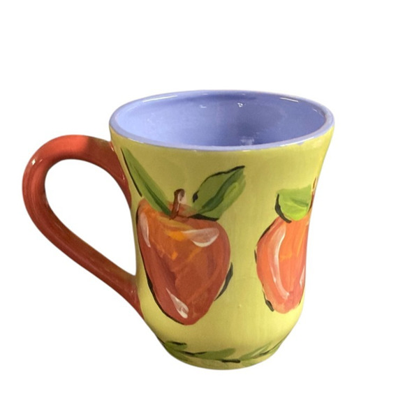 Droll Designs Red Apple Mug Pottery Hand Painted Purple Signed 2004 - Picture 2 of 4